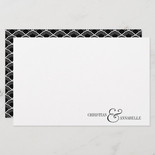 Paare Personalisiert Stationery Black Scallop Briefpapier (Vorne/Hinten)