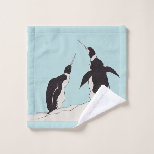 Paare Pinguine x 2 Badhandtuch Set (Waschlappen)