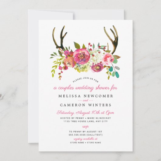 Paare Polterabend, rosa Blumenzüchter laden ein Einladung (Vorderseite)