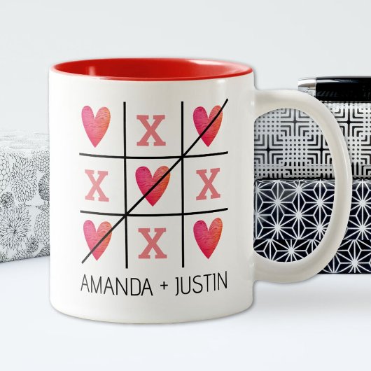 Paare Red Valentine Hearts Tic Tac Toe Zweifarbige Tasse