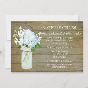 Paare Rustic Country Mason Jar Blue Hydrangeas Einladung