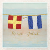 Paare Seesignalflaggen Monogramm Glasuntersetzer (Vorderseite)