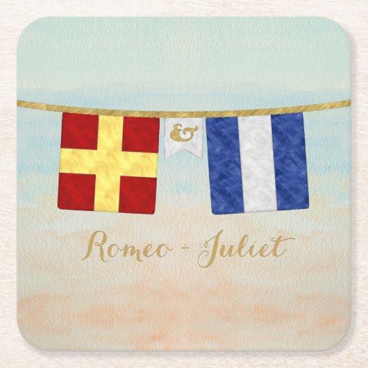 Paare Seesignalflaggen Monogramm Rechteckiger Pappuntersetzer (Vorderseite)