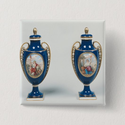 Paare Sevres Vasen verziert mit allegorischem Button (Vorderseite)
