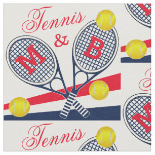 Paare Tennisschläger und Bälle Monogramm Streifen Stoff