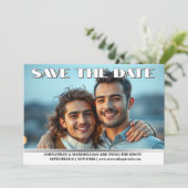 Paare Verlobung Foto Hochzeitsankündigung schwul Einladung (Stehend Vorderseite)