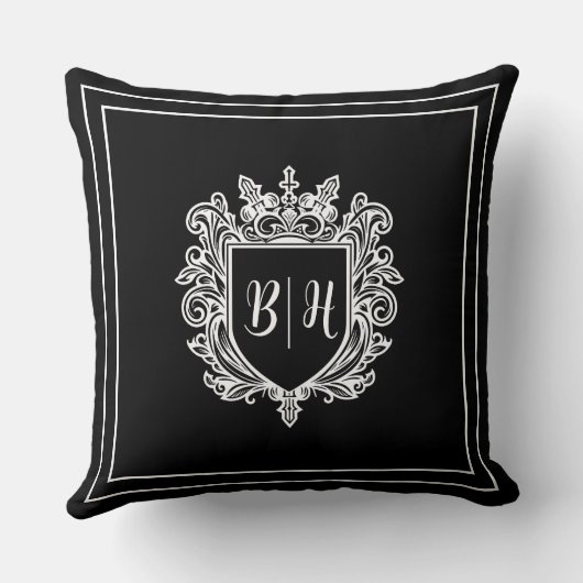 Paare Wappen initialisiert Black Throw Pillow Kissen (Rückseite)