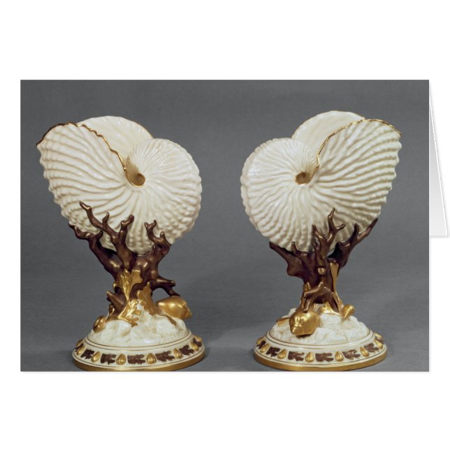 Paare Worcester-Vasen geformt als Nautilus (Vorderseite (Horizontal))
