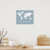 Paare World Map Dusty Blue - Ich werde überall geh Poster (Küche)