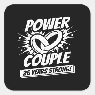 Paare zum 26. Jahrestag Verheiratet 26 Jahre stark Quadratischer Aufkleber