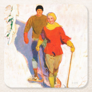 Paaretragende Snowshoes durch McClelland Barclay Rechteckiger Pappuntersetzer