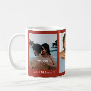Paarfoto-Collage Liebe rote Herzen Jubiläum Kaffeetasse