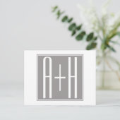 Paarinitialen oder anderer Text | Weiß & Grau Postkarte (Stehend Vorderseite)