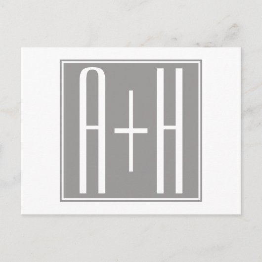 Paarinitialen oder anderer Text | Weiß & Grau Postkarte (Vorderseite)
