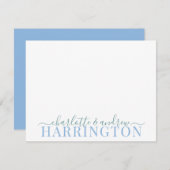Paarname Wedding Monogram Pastellblau und grün Mitteilungskarte (Vorne/Hinten)
