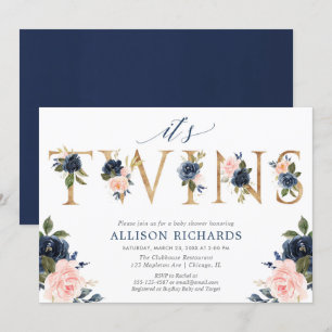 Paart Babyparty, blaues Blumen des Einladung