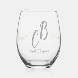 Paarvögel Monogramm Blumen Elegante Hochzeit Weinglas Ohne Stiel