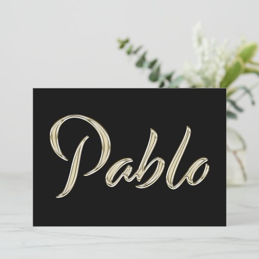 Pablo Name white gold Handwriting Karte (Stehend Vorderseite)