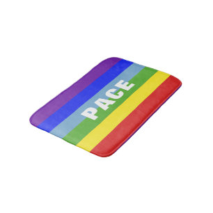 Pace – Peace – Frieden – Rainbow Color Regenbogen Badematte
