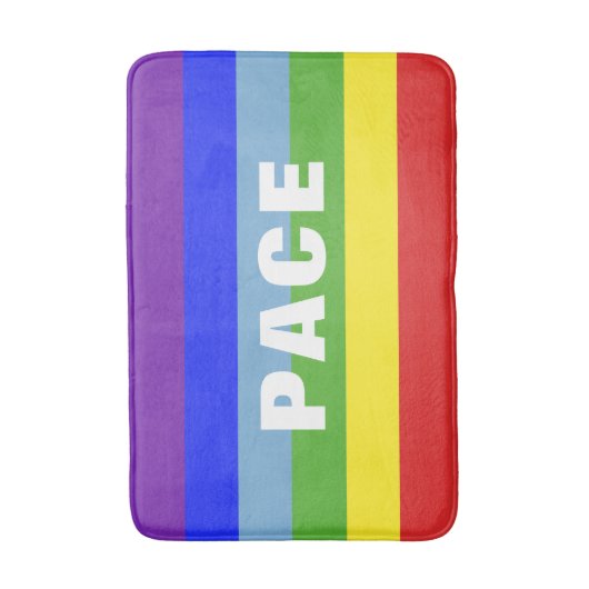 Pace – Peace – Frieden – Rainbow Color Regenbogen Badematte (Vorderseite Vertikal)