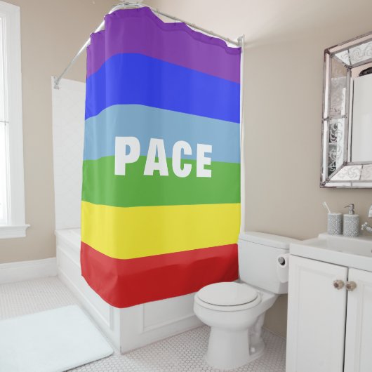 Pace – Peace – Frieden – Rainbow Color Regenbogen Duschvorhang (Beispiel)