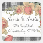 Pachy Pink und Grau Karierte Rücksendeadresse Quadratischer Aufkleber (Vorderseite)