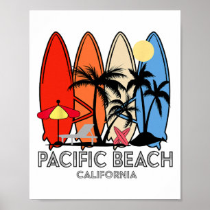 Pacific Beach Kalifornien Retro Surfboard Vintage Poster