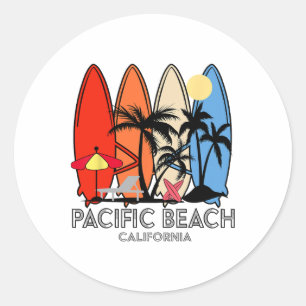 Pacific Beach Kalifornien Retro-Surfbrett Vintage Runder Aufkleber