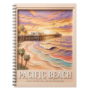 Pacific Beach San Diego 3D Texturiertes Surfen Rei Notizblock