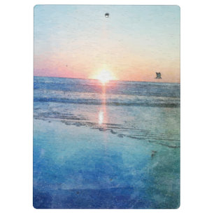 Pacific Beach Sunset Watercolor Klemmbrett