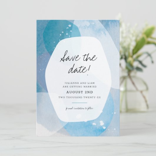 Pacific Blue Save the Date Einladung (Stehend Vorderseite)