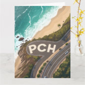 Pacific Coast Highway Aerial Travel Art Karte (Gelbe Blume)