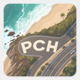 Pacific Coast Highway Aerial Travel Art Quadratischer Aufkleber
