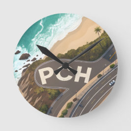 Pacific Coast Highway Aerial Travel Art Runde Wanduhr