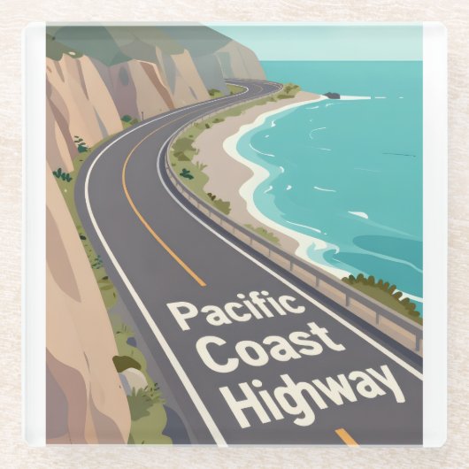 Pacific Coast Highway Grafik-Reise-Kunst Glasuntersetzer (Vorderseite)