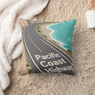 Pacific Coast Highway Grafische Reise Kunst Kissen