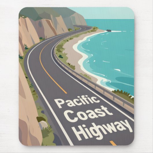 Pacific Coast Highway Grafische Reise Kunst Mousepad (Vorne)