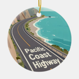 Pacific Coast Highway Graphic Travel Art Keramik Ornament