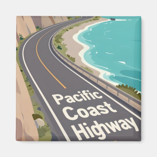 Pacific Coast Highway Graphic Travel Art Magnet (Vorne)