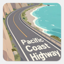 Pacific Coast Highway Graphic Travel Art Quadratischer Aufkleber