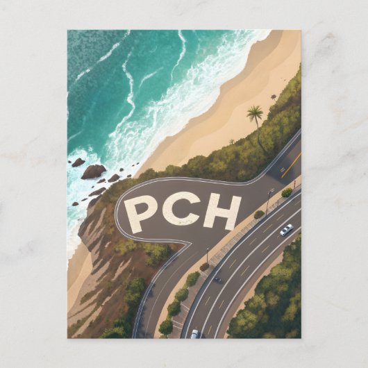 Pacific Coast Highway Luftreise-Kunst Postkarte (Vorderseite)