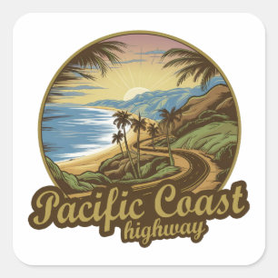 Pacific Coast Highway Retro Quadratischer Aufkleber