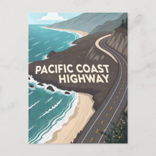 Pacific Coast Highway Retro-Reise Kunst Feiertagspostkarte