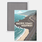 Pacific Coast Highway Retro Reise Kunst Magnet (Vorderseite/Rückseite)