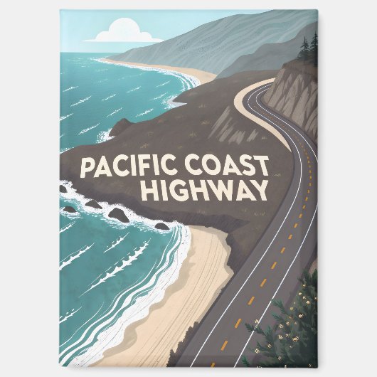 Pacific Coast Highway Retro Reise Kunst Magnet (Vorderseite)