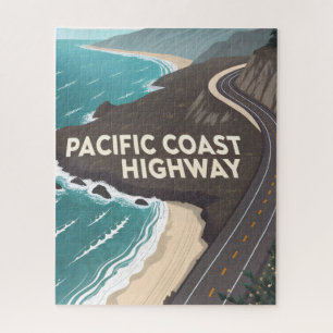 Pacific Coast Highway Retro-Reise Kunst Puzzle