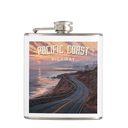 Pacific Coast Highway Sunset Flachmann (Vorderseite)