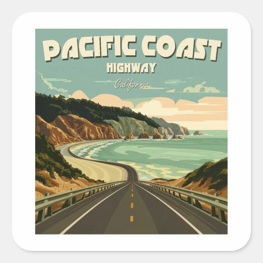 Pacific Coast Highway Vista Quadratischer Aufkleber (Vorderseite)