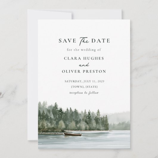 Pacific Northwest See-Evergreen-Hochzeit Save The Date (Vorderseite)