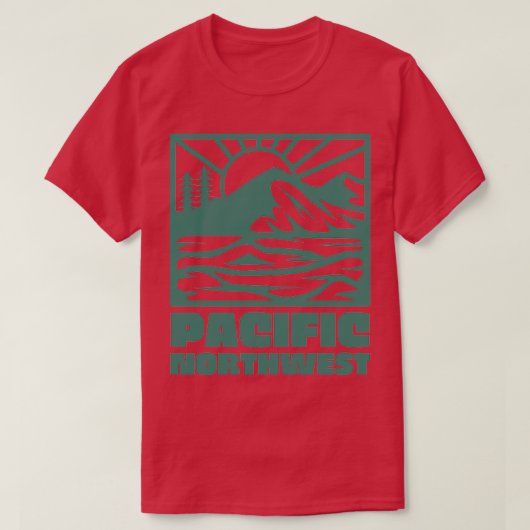 Pacific Northwest Square Mountain Sunrise Green TS T-Shirt (Design vorne)